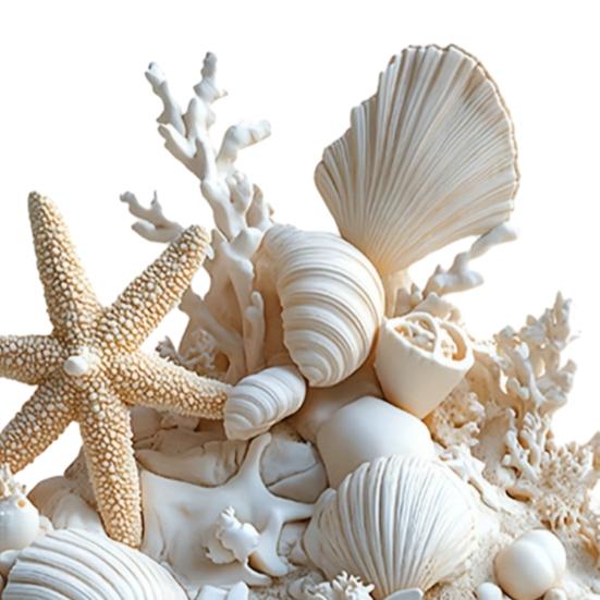 Yousheng Coastal Shell Coral Ornament, 2D Flat Acrylic Starfish Decoration with Base, Ocean Shells Table Centerpiece Ornament for Home Desk Shelf