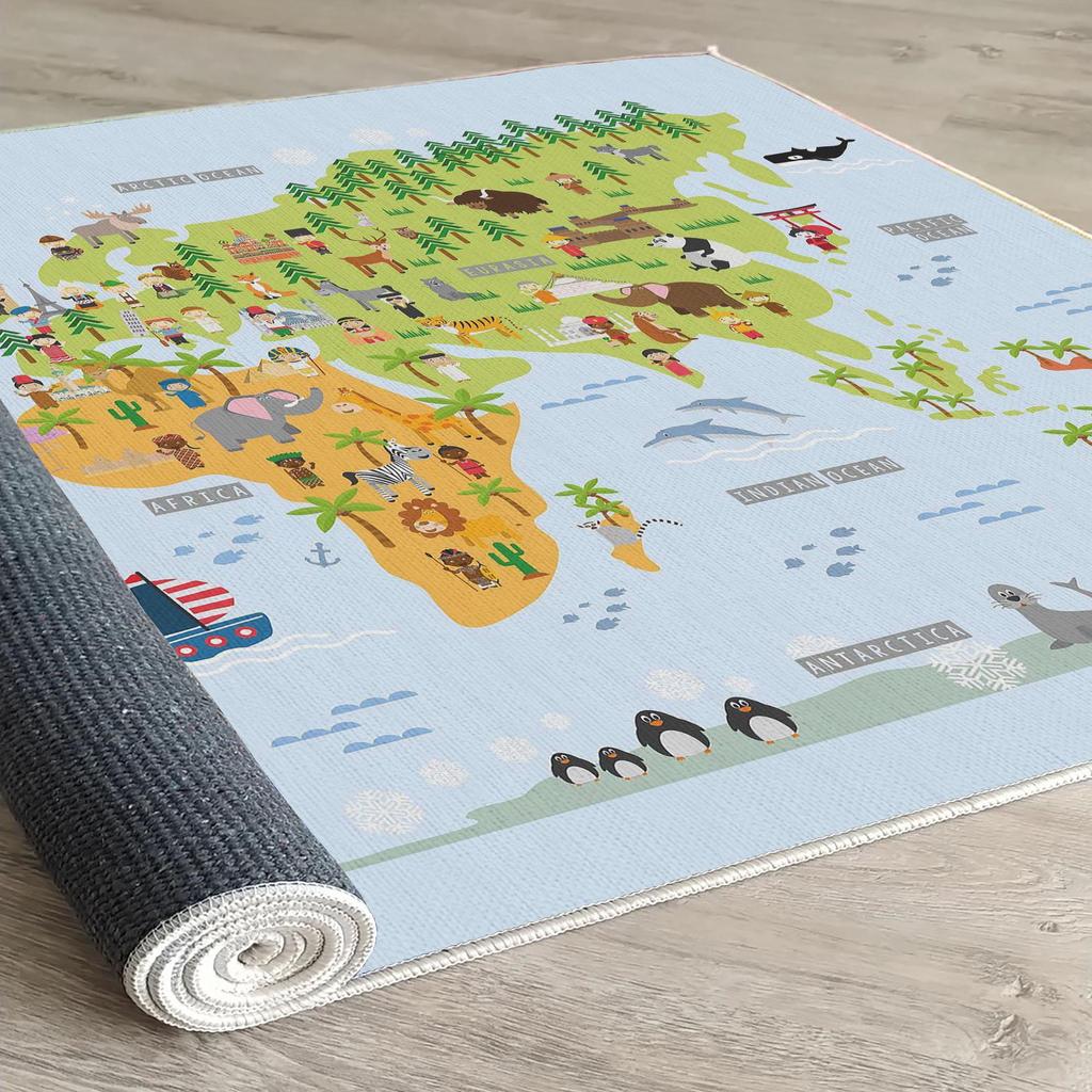 Decorative Modern Thin Stain Resistant Washable Cotton Machine Woven Base Kids Carpet