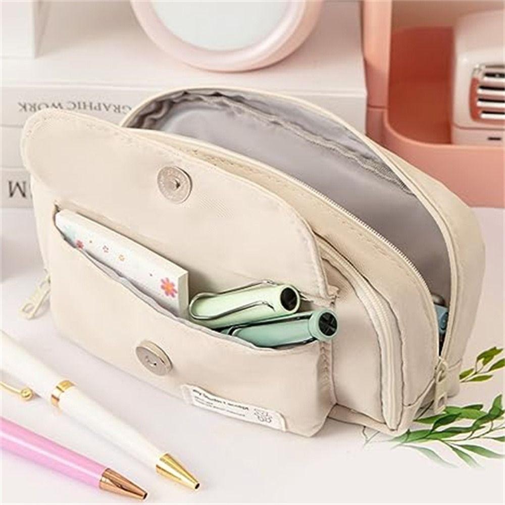 Canvas Pencil Pouch Three-layer Stationery Holder Box Multifunction Pen Bag  Stationery Supplies