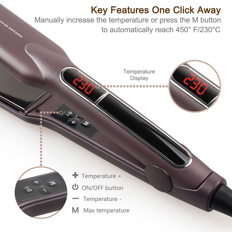 Hair Straightener with Electrolytic Technology Aluminum Plates Precision Temperature Control for Smooth Hair