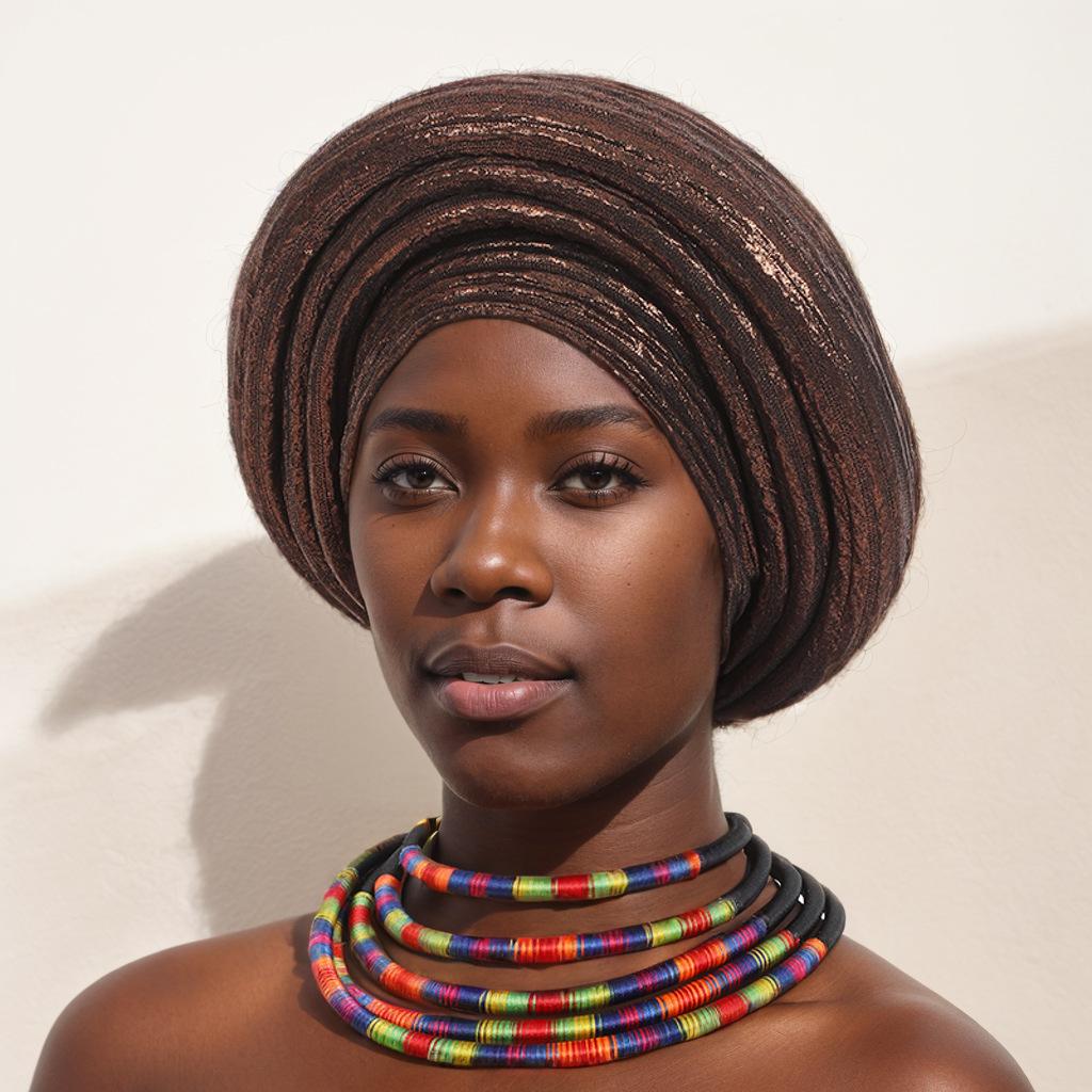 

Women African Glitter Turban Cap Muslim Headscarf Bonnet Nigeria Head Wraps Wedding Party Headpiece Headtie кавовий