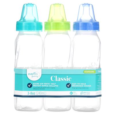 Classic Bottles, Standard, 0+ Months, Slow, 3 Bottles, 8 Oz (240 Ml) Each