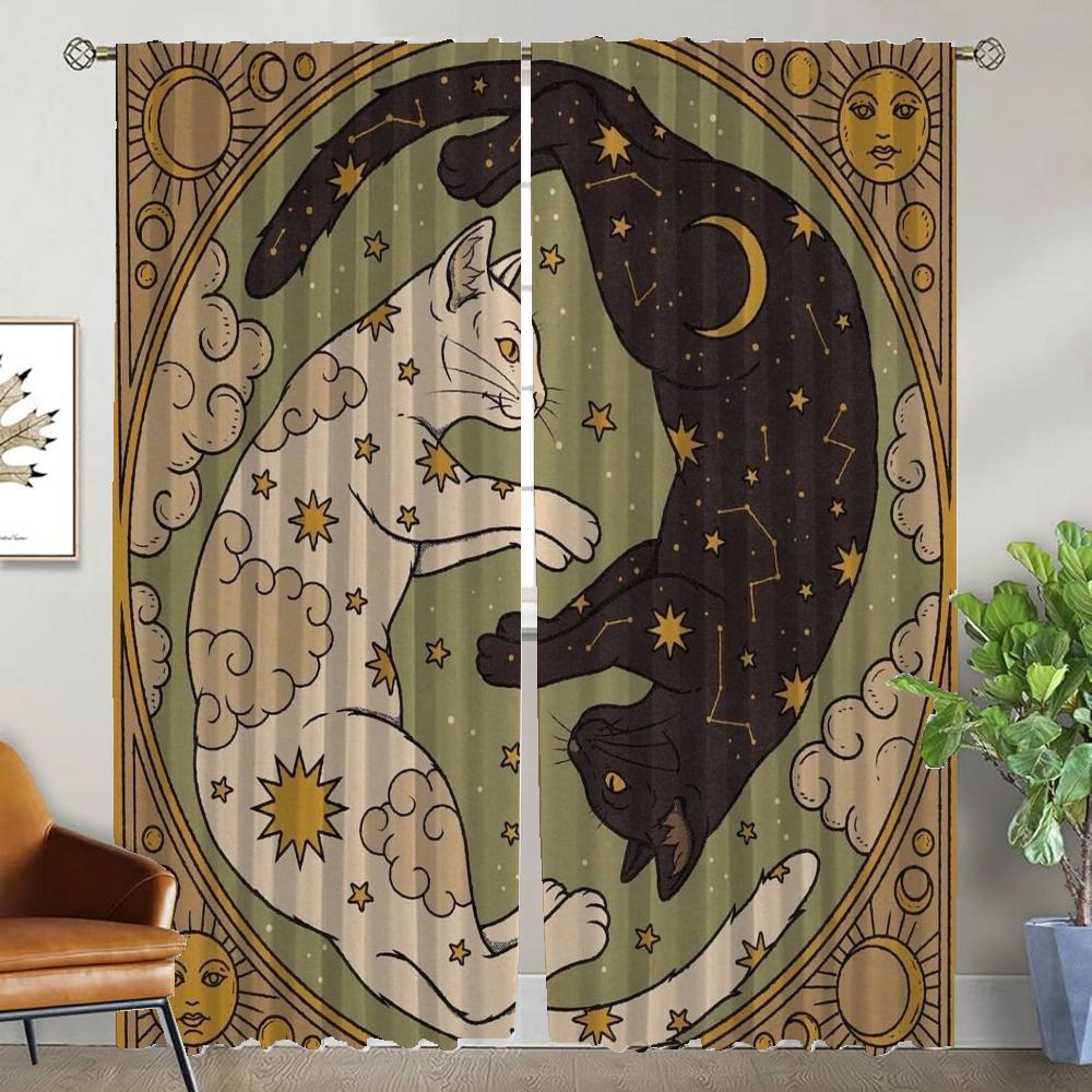 

Curtains for Bedroom Magic Cat Halloween Decoration Partition Home Interior Curtains for Living Room Blackout Curtain Shades W50xH70cmx2pcs-CL