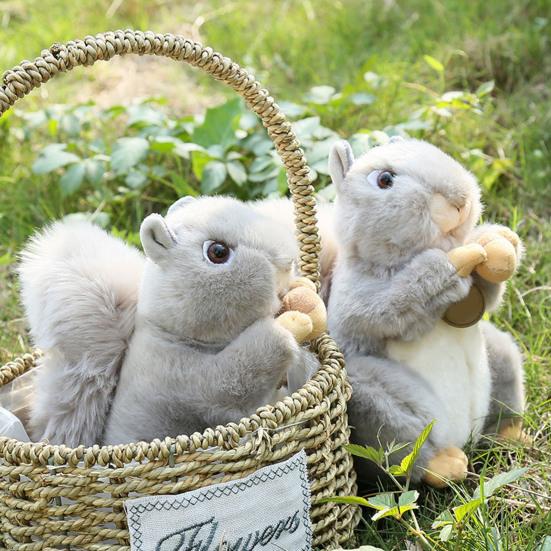 Squirrel Plush Doll Anti-split Fluffy Home Decorative Grey Squirrel Plush with Nutsie for Desktop
