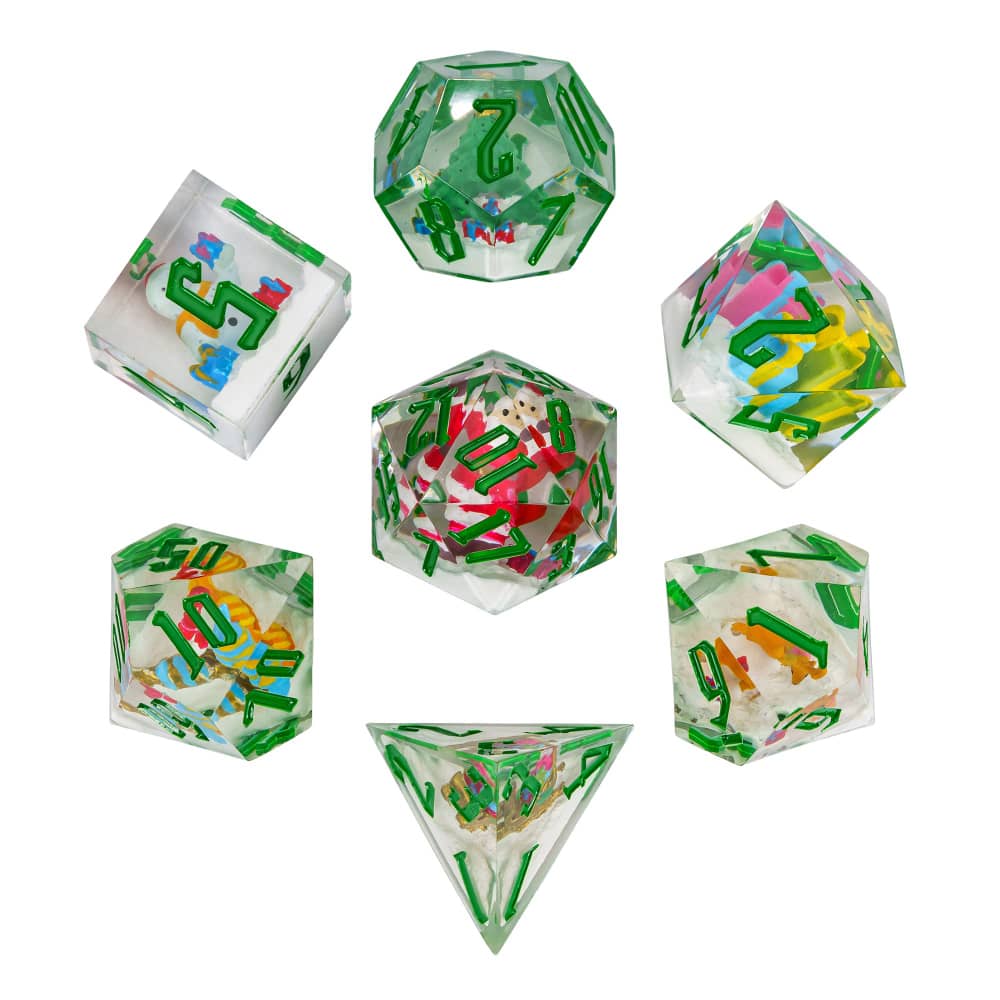 Cusdie DND Sharp Edges Dice with Small Filler 7Pcs Handcrafted D4-D20 Polyhedral Dice Set for D&D Role Playing Board Games