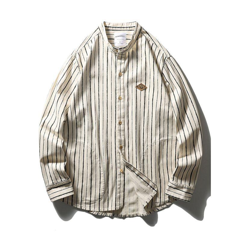Japan fashion Retro Designer Stripe Shirts Men's Long sleeve Spring and Autumn Outerwear Export Men's Cotton Casual Shirt