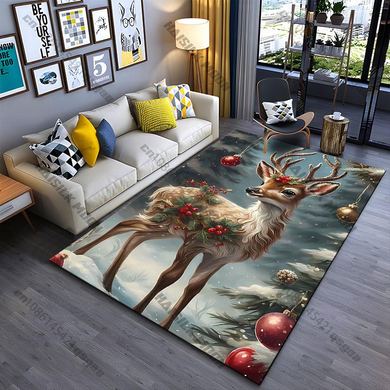Festive deer holiday winter theme carpet Yoga living room room decor children's crawling mat doormat area rug games mat