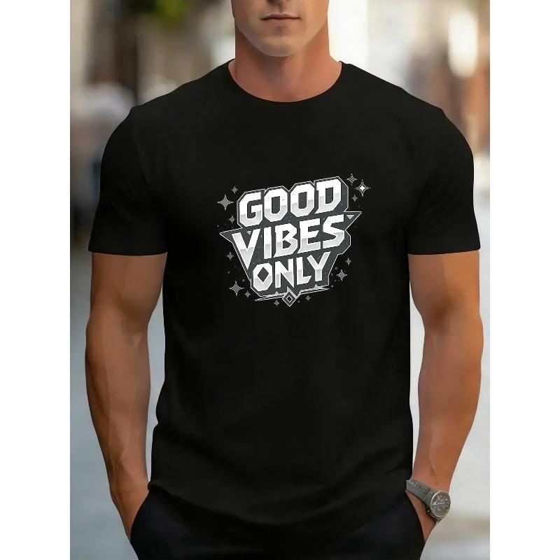 European Size "GOOD VIBES ONLY"  Slogan Print Trend, Very Versatile for Fitness Training, Suitable for Daily and Home Wear, Round-neck Top