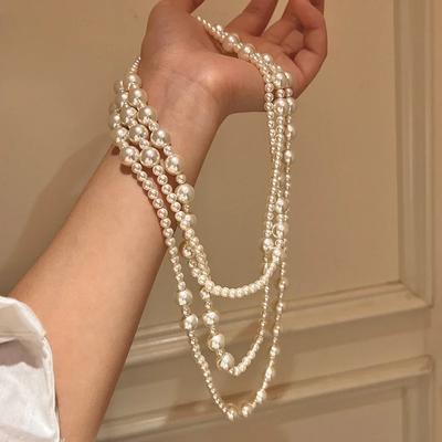 1PC Trendy Vintage  Imitation Pearl Multi Layered Pearl Bead Necklace for Women Sweet Elegant Party Jewelry Wedding Gift