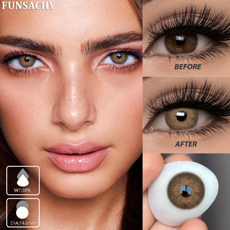 Funsachy 1 Pair Contact Lenses Pupil Blue Eye Color Eye Lenses Beautiful Natural Soft Brown Gray Cosmetic Lenses Annual