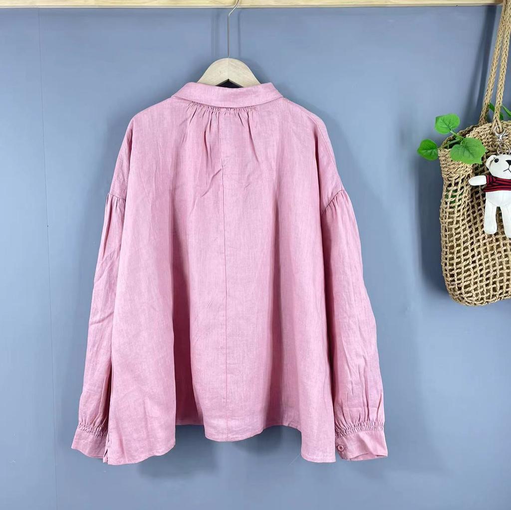 Special Spring Spring Cotton and Linen Japanese Shirt Women's Long Sleeve Pure Color Literary Korean Version High Quality Versatile Women's Top