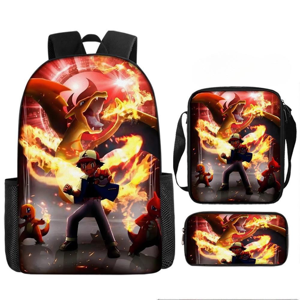 Pokmon Pikachu 3-teiliges Rucksack-Set Wasserdichtes Oxford-Gewebe Für Grundschüler