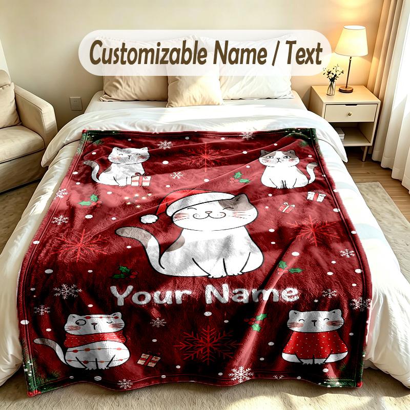 Cat Theme Soft Blanket Personalized Custom Name Text Print Warm Blanket Home Sofa Bedroom Decor
