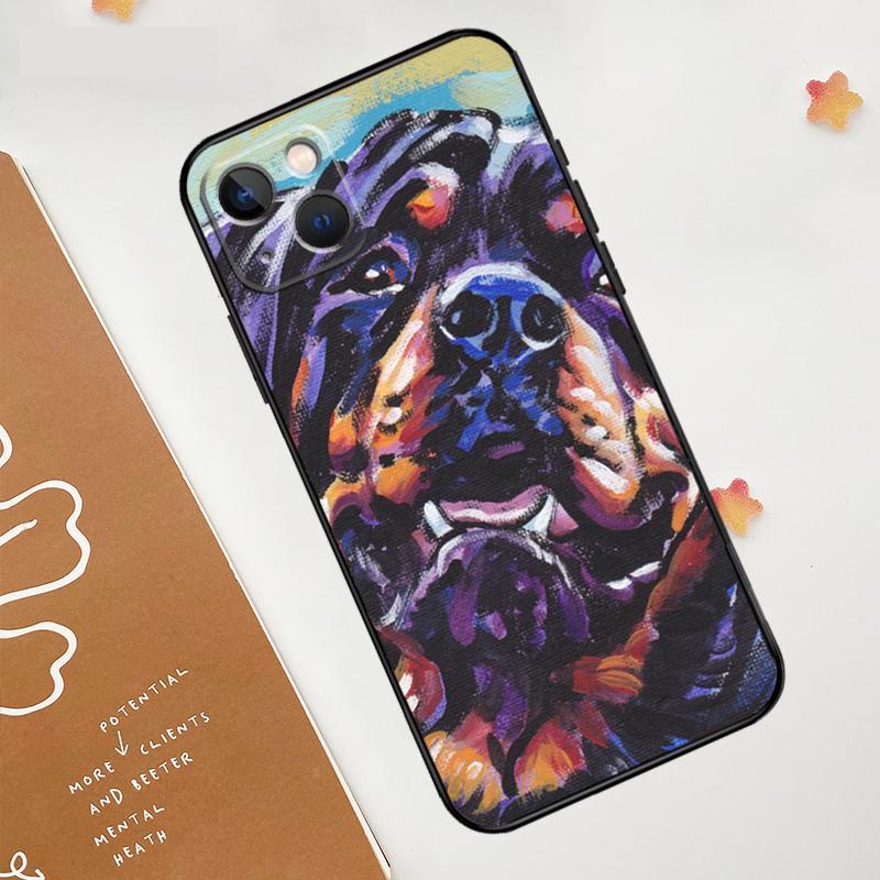Cartoon Rottweiler Dog Case For Apple iPhone 15 16 14 13 12 11 Pro Max Mini XR 15 16 Plus 16e Protective Cover