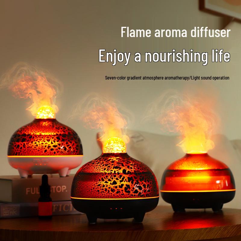 Cross-Border Seven-Color Aroma Flame Diffuser & Ultrasonic Essential Oil Humidifier