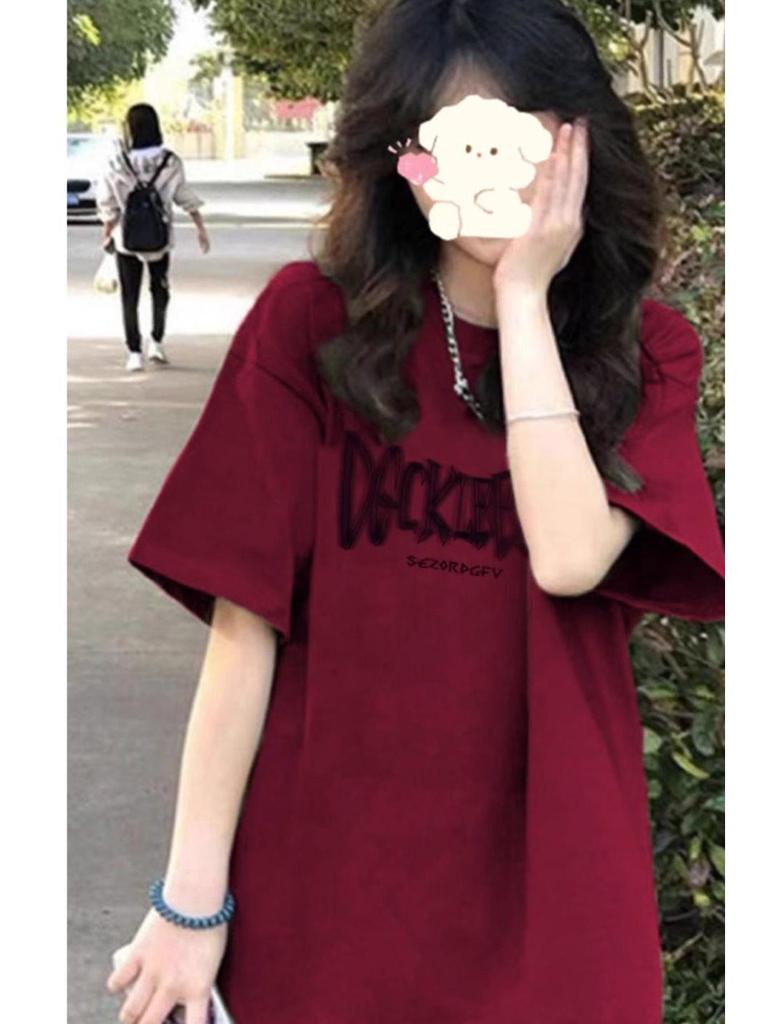 Unisex Retro Wine Red Cotton T-Shirt, Short/Loose Sleeves, Plus Size for Men, Women, and Chubby Girls - Trendy Half-Sleeve Couple Top.