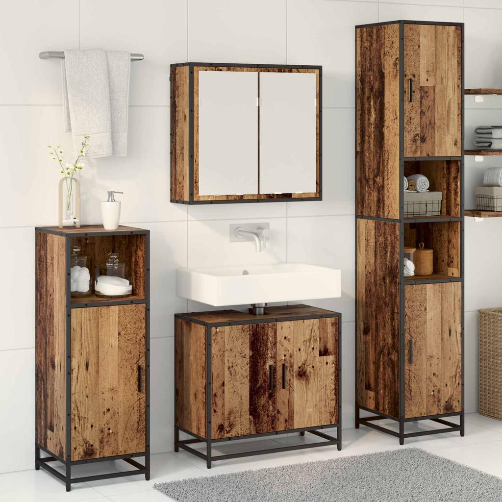 Bathroom Furniture Set with Shelf 3 pcs Reclaimed Wood Effect Particleboard