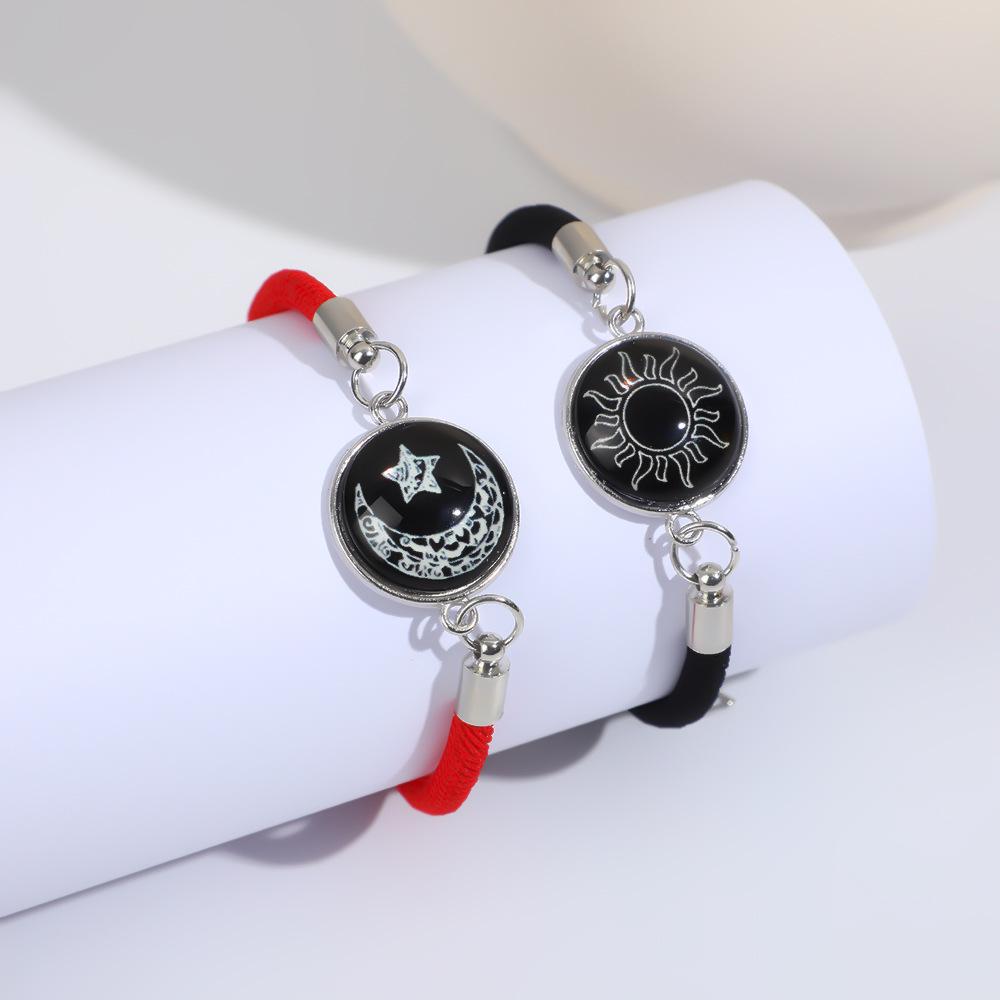 Sun and Moon Luminous Couple Bracelets - Handmade Woven Rope Valentine's Gift