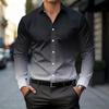 Men's Shirt, Business Gradient Long Sleeved Shirt, Slim Fitting Geometric Printed Shirt, High-end Casual Formal Shirt XS-6XL