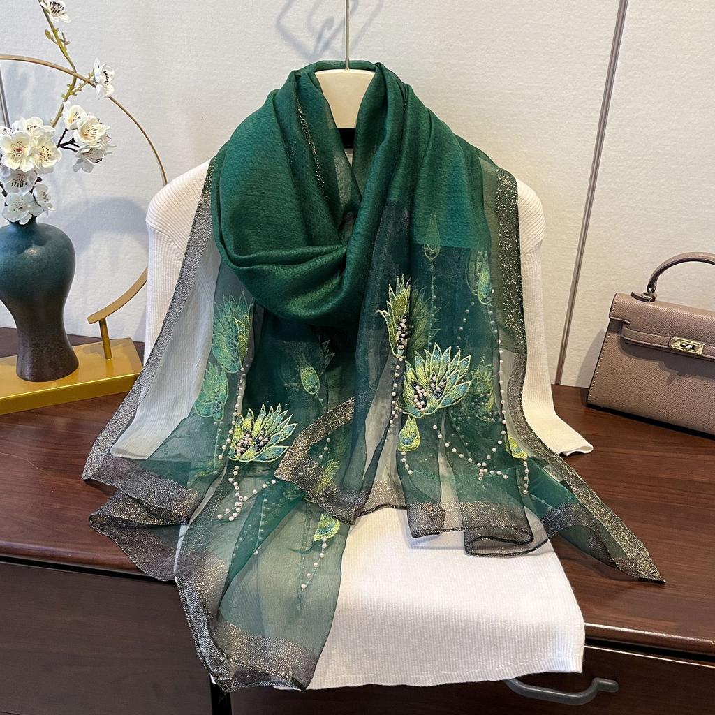 New Korean Style Silk-blend Scarf for Women Thin Embroidered High-end Fashion Exterior Shawl Scarf