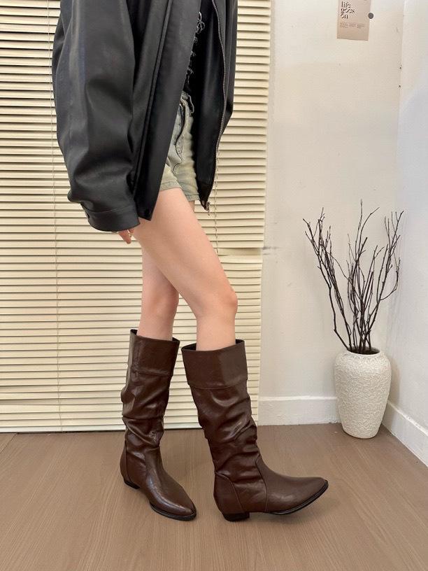 North Island Daughter! Korean Version Three-wear Pointed Inner Height-increasing Stacking Boots Pleated Flat Boots