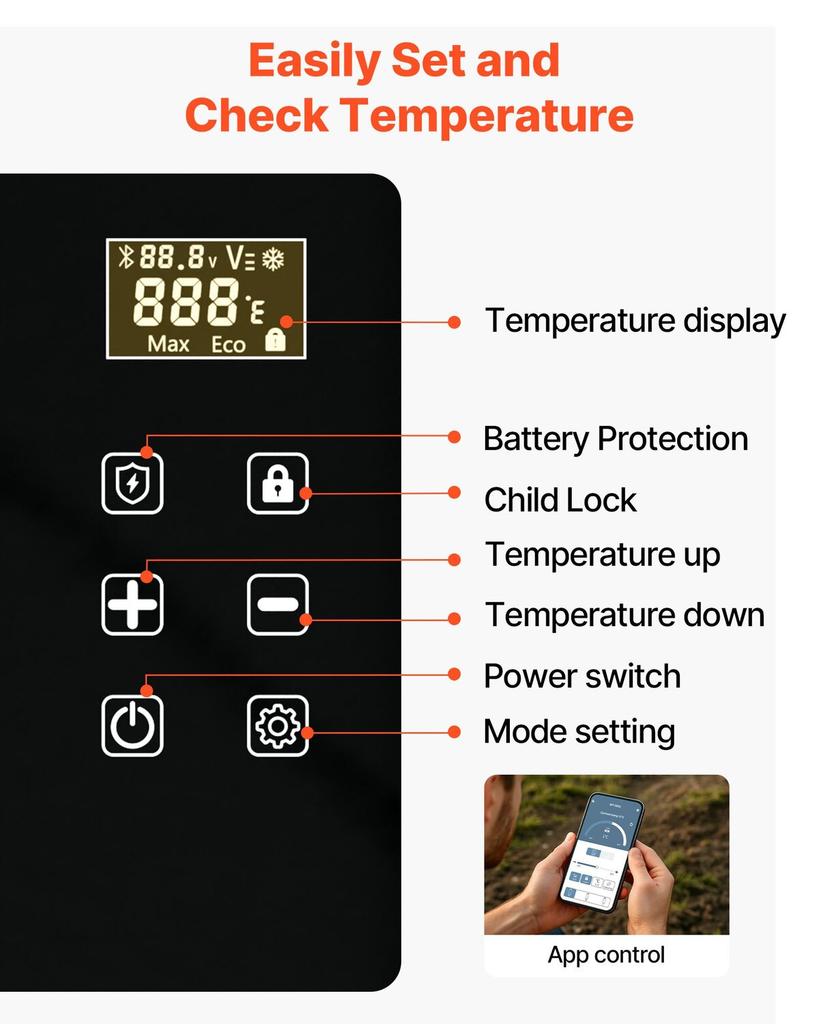 Frigorifero per Auto, Compressore Elettrico Raffreddatore DC 12/24V AC100-240V, da -20°C a 20°C Frigorifero per Auto con Controllo APP, Congelatore per Auto da 22L per Camper, Campeggi,