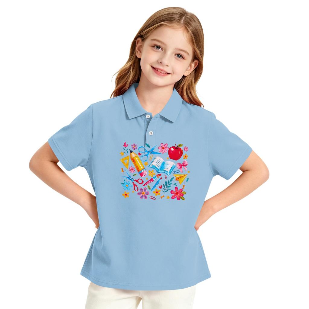 Girls Casual Short Sleeve Print School Uniform T-Shirt for Back To School and Everyday Wear