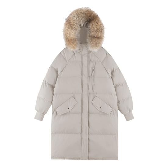 Winter Women Cotton Jacket with Furry Hood Long Sleeves Pockets Heat Retention Knee Length Zip-up Padded Coat Solid Color Windproof Outwear Parka
