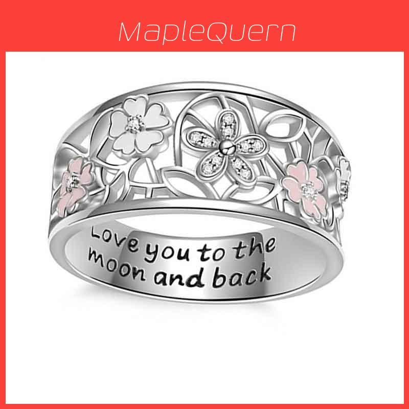 Love You To The Moon And Back Flower Ring With Rhinestone Embellishments For Women