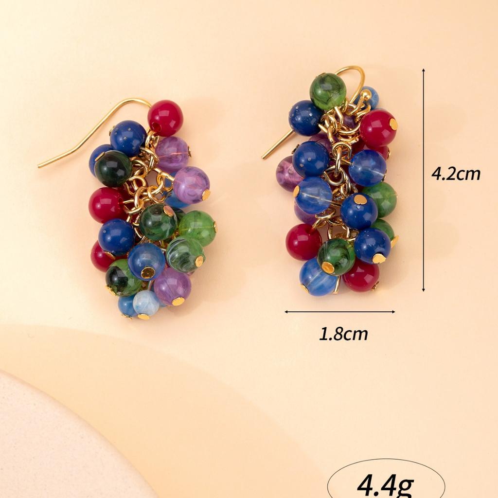Wind Acrylic Bead Grape Shape Sweet and Cool Simple Long Pendant Earrings