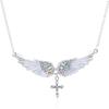 Diamond Simulated Decorated Angel Wing Cross Pendant Necklace For Ladies