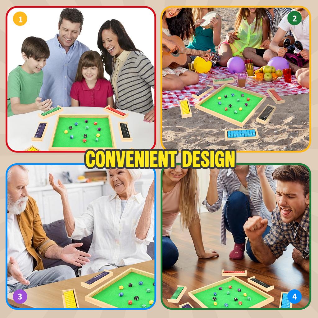 1Pc Wooden Board Game Portable Educational Shut The Box Dice Game 4-6 Players Fun Family Dice Game for Family Home Party and Bar