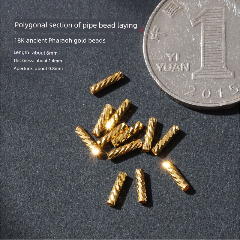

18K Gold Accessories DIY Ancient Old Gold Carving Multi-Cut Laser Tube Beads Weaving Bracelet Wrist String Bead Accessories 18K gold polygon cut laser tube bead * 1