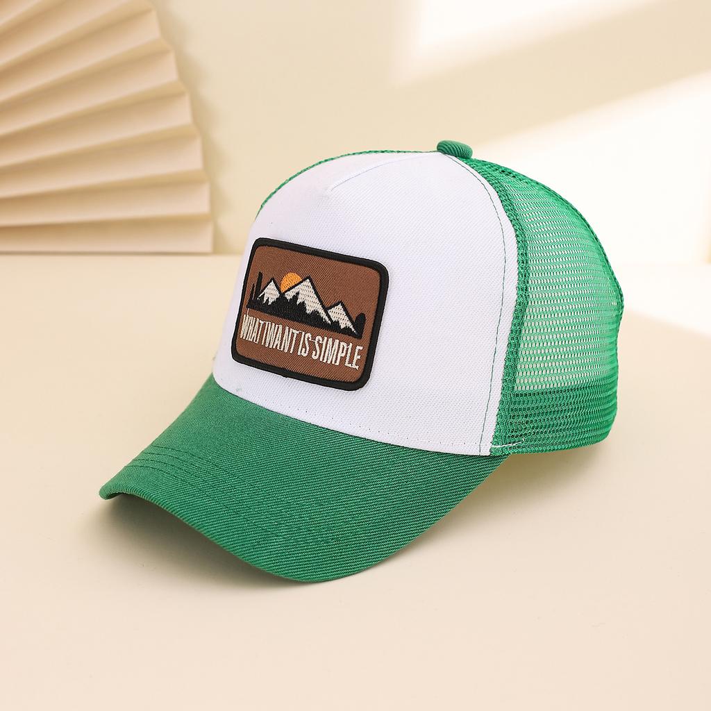 Fashionable Summer Hollow Out Mesh Baseball Cap with Embroidered Sunset Mountain Design, Outdoor Sun Protection Snapback Hat