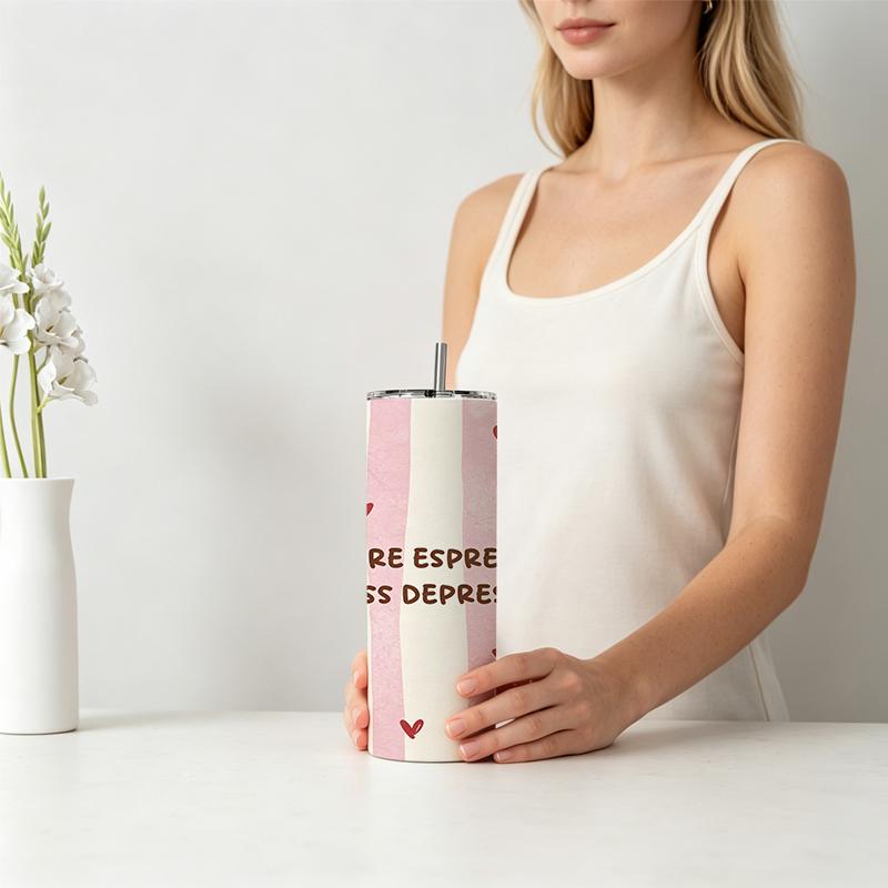 Straight Cup 591ml Heart Coffee Fun Text Element Straw Cup Beer Tea Juice Cup Office Cup Coffee Bottle Straight Cup 591ml