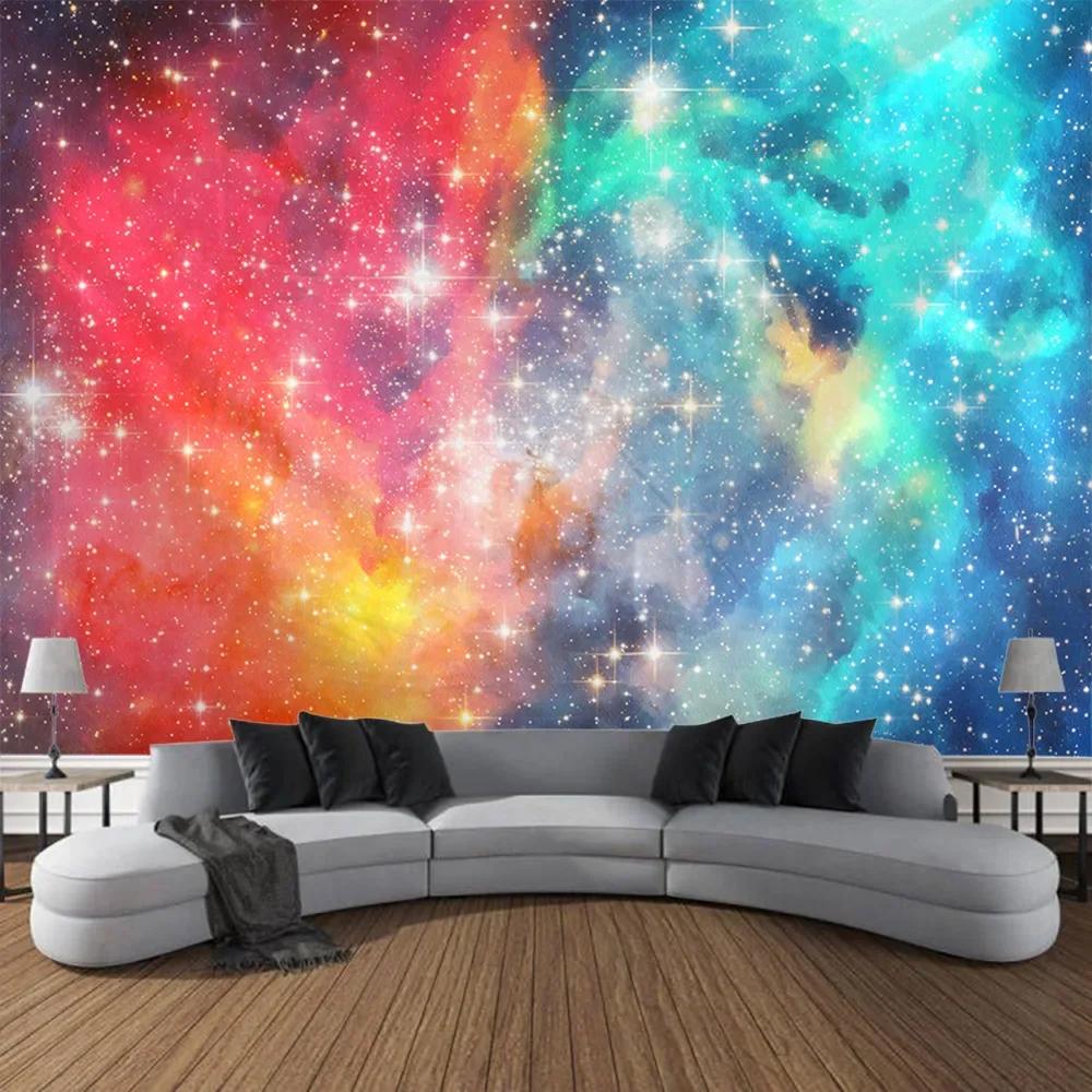 Starry Sky Wall Tapestry Home Ceiling Decoration Bohemian Style Space Planet Fabric Background Poster Bed Sheet Beach Mat
