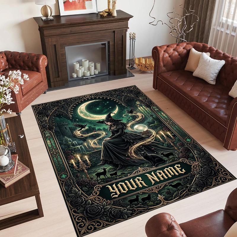 Witchcraft Theme Crystal Velvet Rug Personalized Custom Name Text Soft Floor Mat Home Decor
