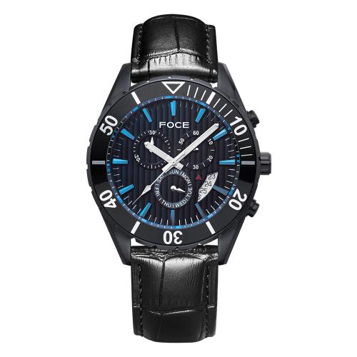 [FOCE] FOCE 44mm Men s Chronograph Leather Watch FS04BBR3 FS04BBR3