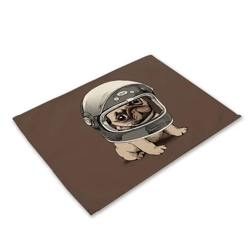 Pug Dog Pattern Cotton Linen Pad Dining Table Mats Coaster Bowl Cup Mat Pattern Kitchen Placemat 40*30cm Home Decor