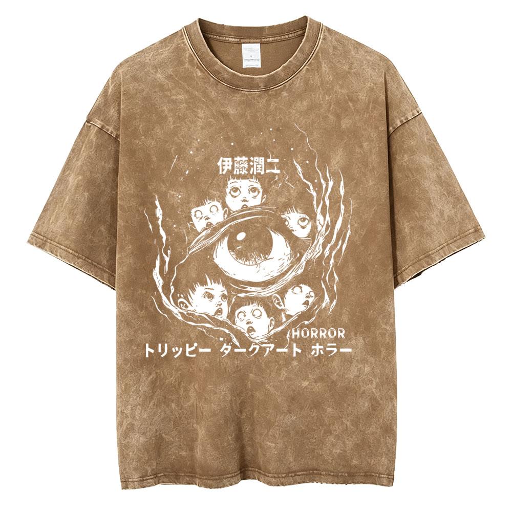 Unisex Washed Vintage Horror Anime Junji Ito Uzumaki Graphic T-shirt Men Women Manga Retro Oversized T Shirt Y2k Casual Cotton T-shirts