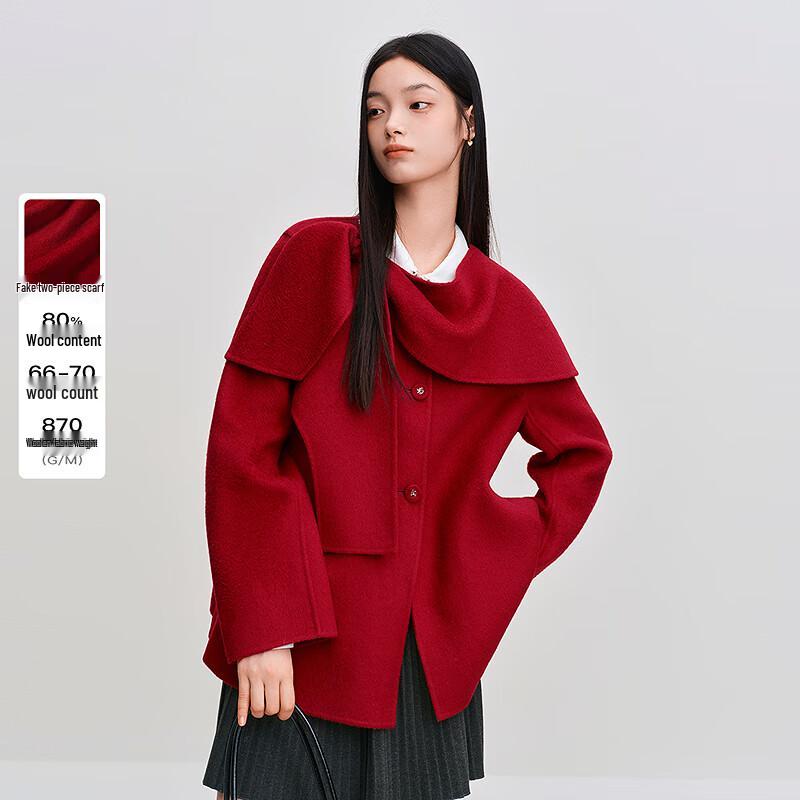 

Ledin Women s Short Red Double-Faced Wool Coat L