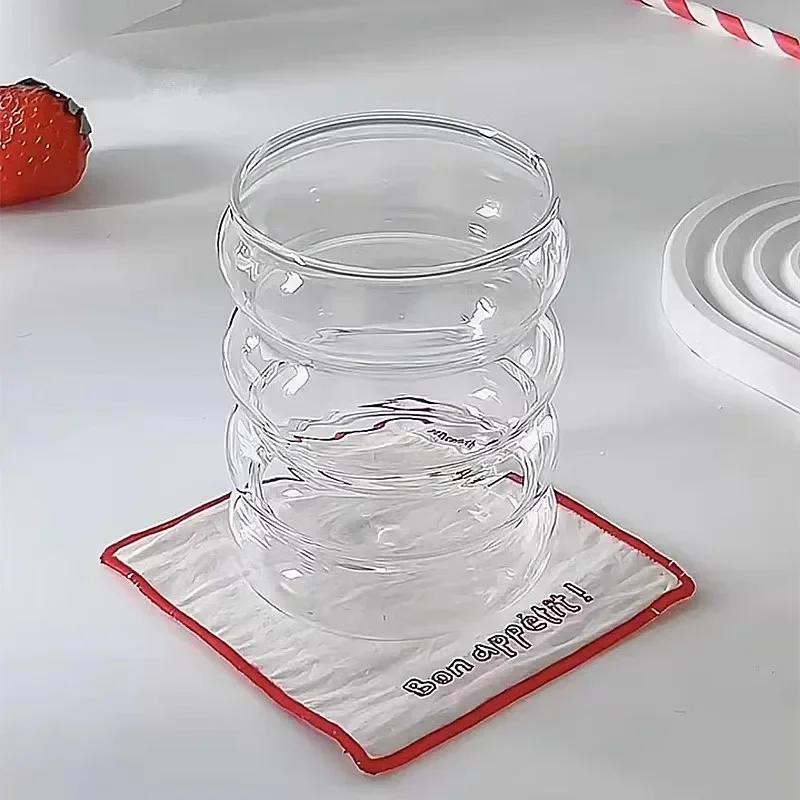 350ml Four Circle Glass Cup Transparent Heat-resistant Coffee Cup Leisure Household Brekfase Juice Milk Water Cups Beer Glass