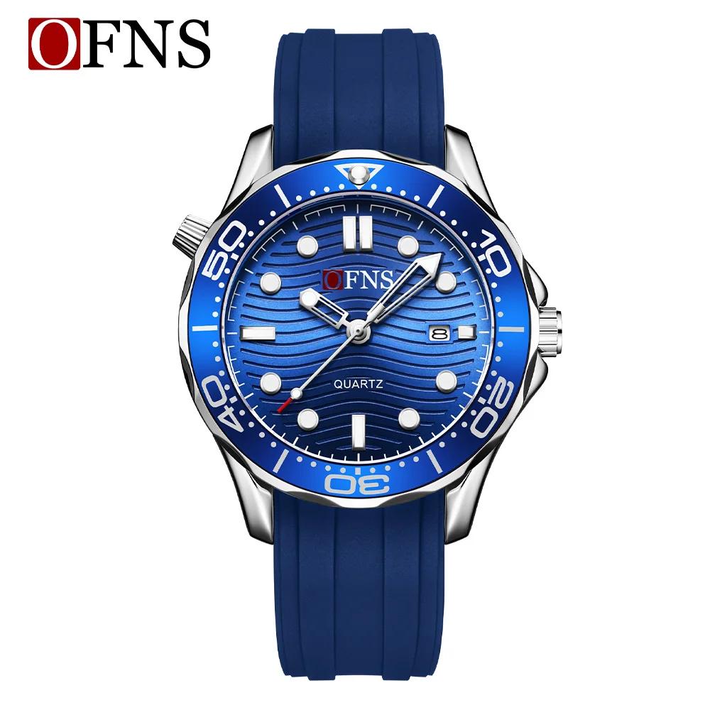 

OFNS Fashion Trendy Men s Watch with Rotating Bezel Sports Waterproof Night Light Calendar Men s Quartz Watch синий