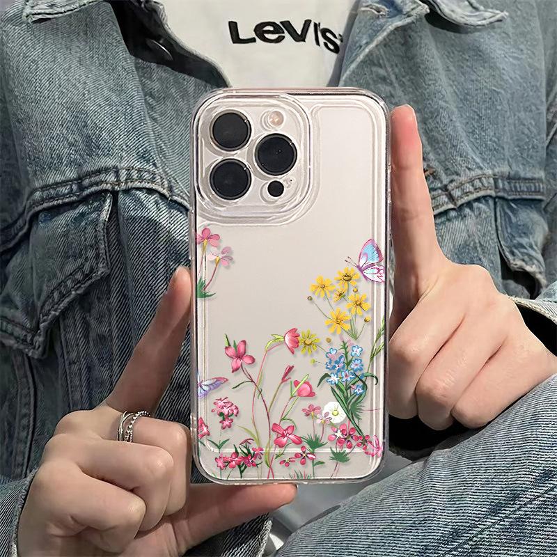 

Прозрачный чехол для телефона Flower Butterfly для iPhone 16 15 14 13 12 11 Pro Max 8 7 Plus XS Max X XR, силиконовый бампер, противоударный, прозрачная задняя крышка Apple 7/8/SE