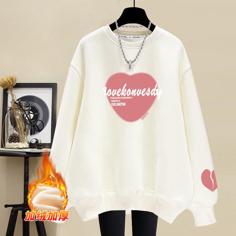 Factory wholesale niche crew neck sweater women's loose fashion pure cotton velvet thickened spring and autumn winter