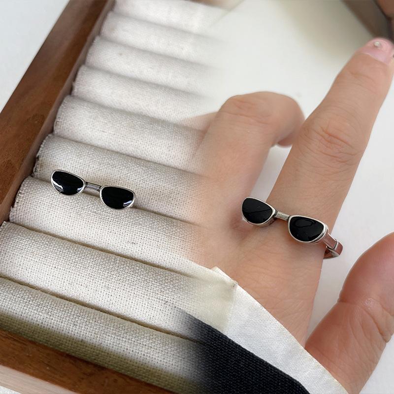 Black Drip Glaze Retro Thai Silver Jewelry Women's Non-fading High-end Open Ring