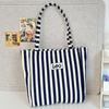 Splicing Striped Canvas Shoulder Tote Bag Women's New Work Commuter Student Large-capacity Handbag