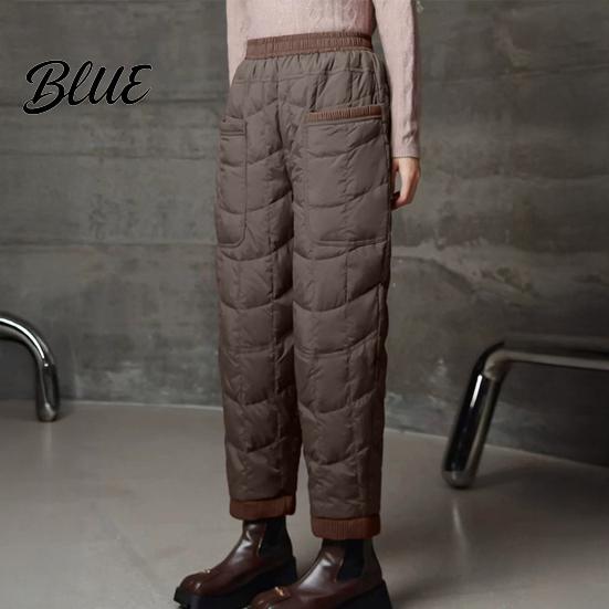 Women Travel Pants with Pockets Harem Elastic High Waist Lightweight Down Trousers Large Thick Warm Quilt Versatile Travel-friendly Bottoms