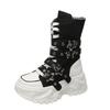 Wind locomotive boots thick-soled round head belt buckle solid color women's Martin boots
