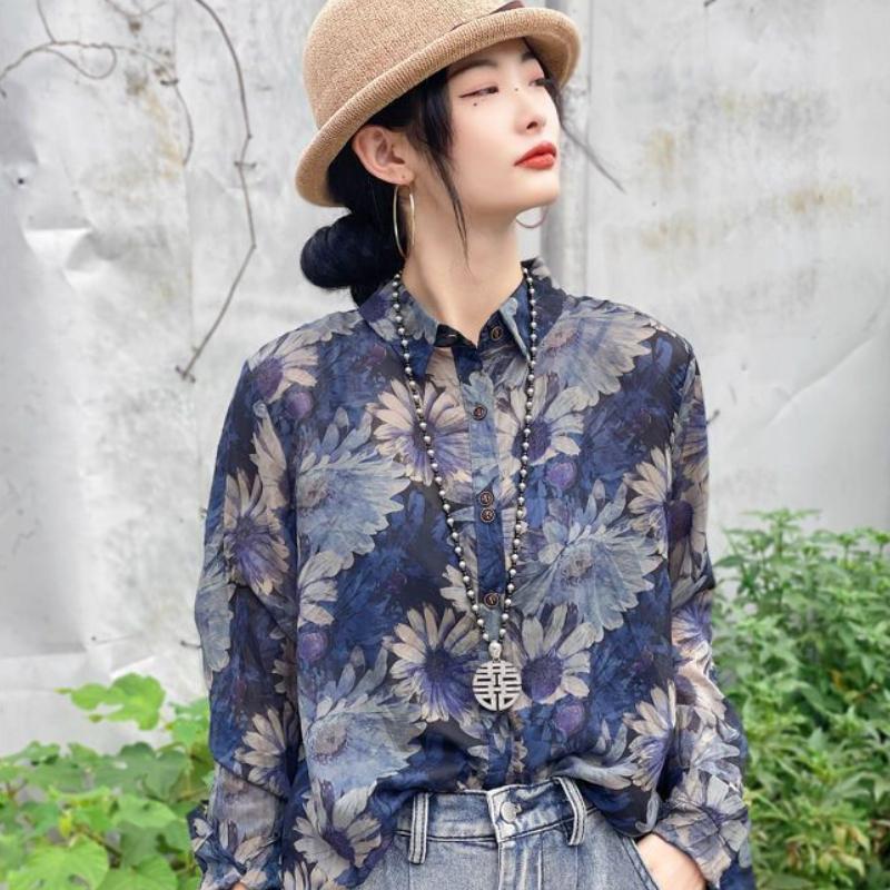 Wiosenna i jesienna cienka damska kardigan z nadrukiem z długim rękawem Fashion Loose Slim Western Light Luxury Shirt